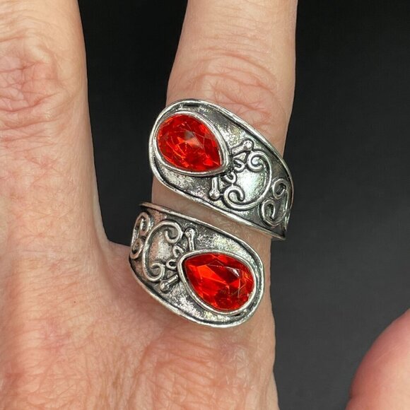 Boho and Bling Faux Gemstone Adjustable Statement Spoon Ring (Red) #1345 - Picture 16 of 16